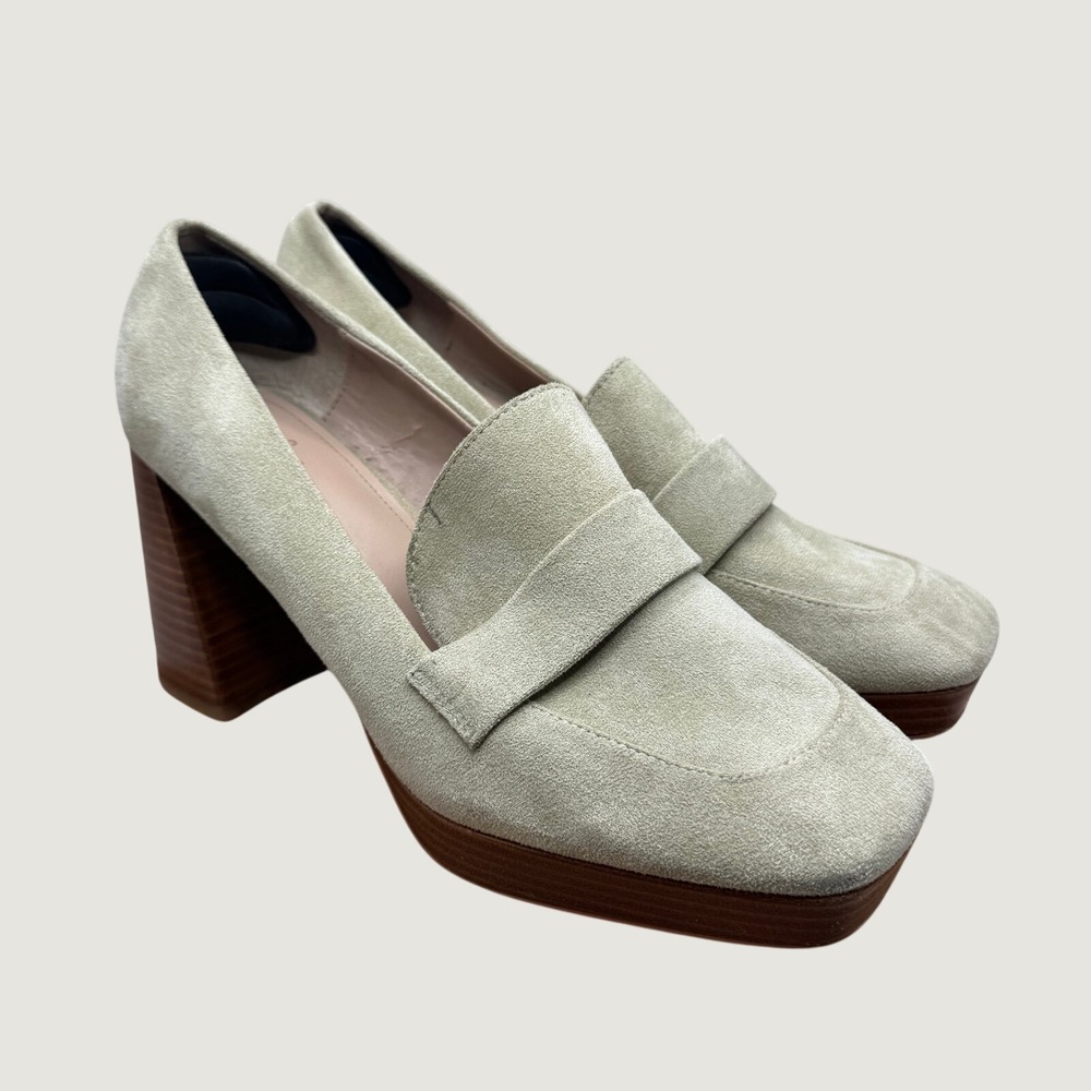 Charles David Suede Platform Loafer Heels 11 Tan Beige 90s Dark Academia Chunky